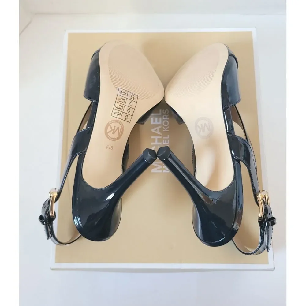 New! MICHAEL KORS Women's Patent Leather Slingback Sandals Size 6 Dark Navy Blue